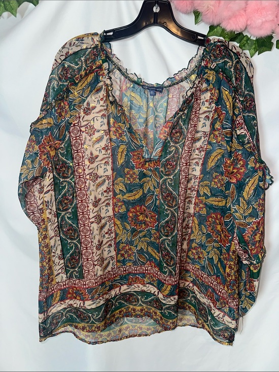 Democracy Tops - Democracy Green Multi Floral Boho Blouse